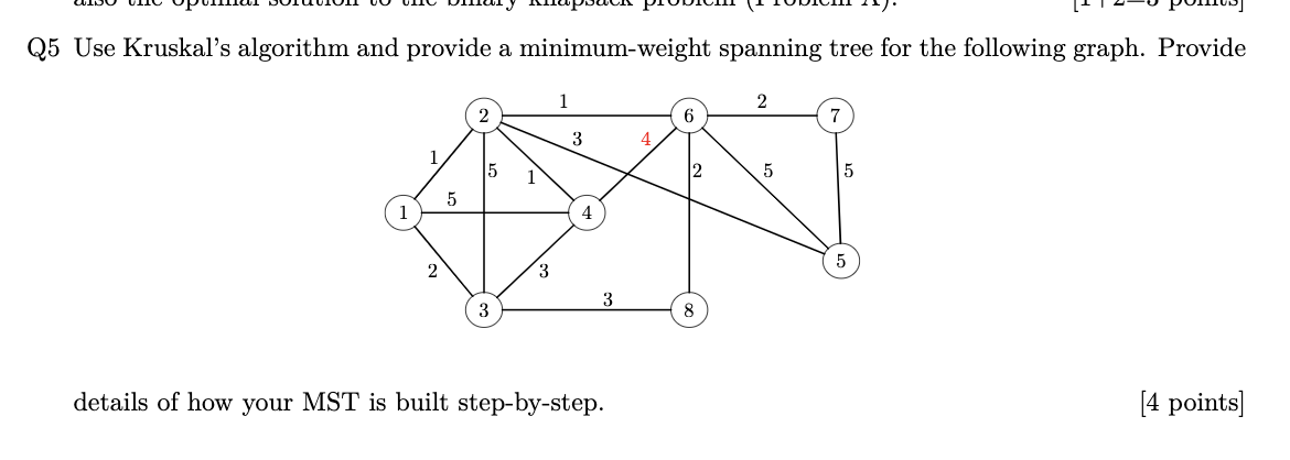 Solved Q5 Use Kruskal’s algorithm and provide a | Chegg.com