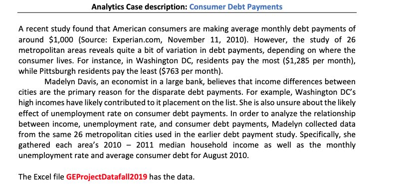Solved Analytics Case description: Consumer Debt Payments A | Chegg.com