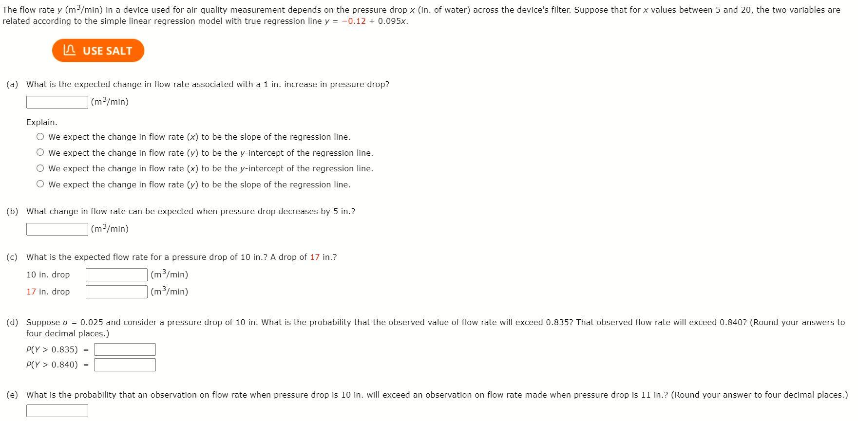 Solved The flow rate y (m3/min) in a device used for | Chegg.com