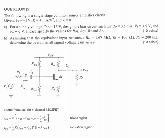 Solved QUESTION (5) The following is a single stage common | Chegg.com