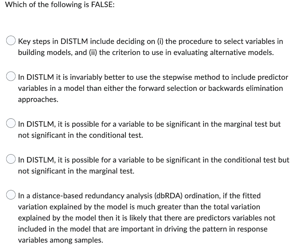 Solved Which of the following is TRUE: Distance-based linear | Chegg.com