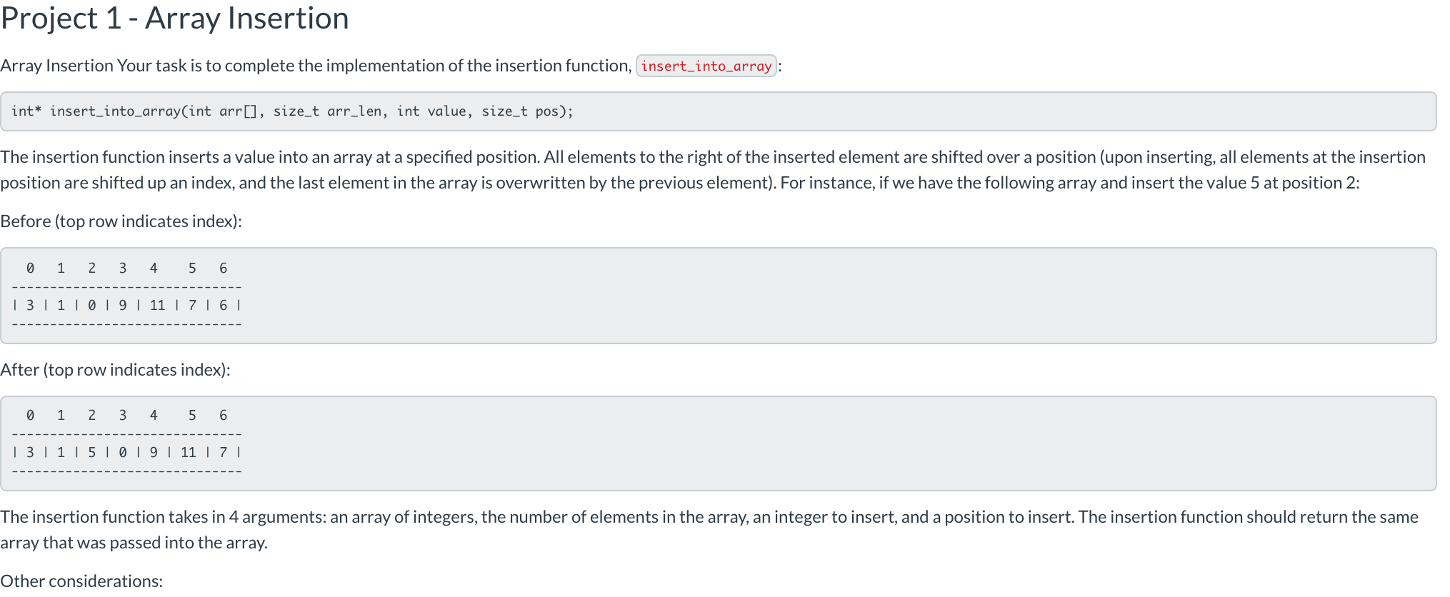 Solved Project 1 - Array Insertion Array Insertion Your task | Chegg.com