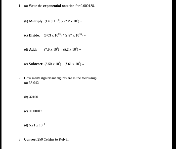 Solved 1. (a) Write the exponential notation for 0.000128. | Chegg.com