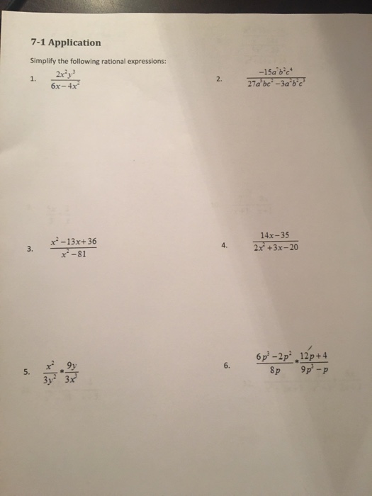 Solved 7-1 Application Simplify the following rational | Chegg.com