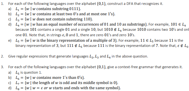 Solved 1. = For each of the following languages over the | Chegg.com