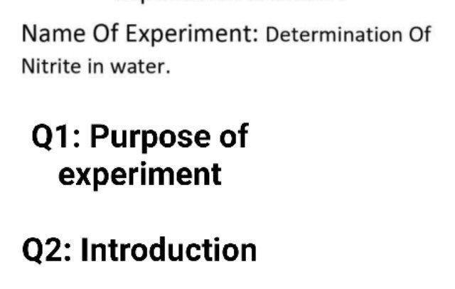 Solved Name Of Experiment: Determination Of Nitrite In | Chegg.com