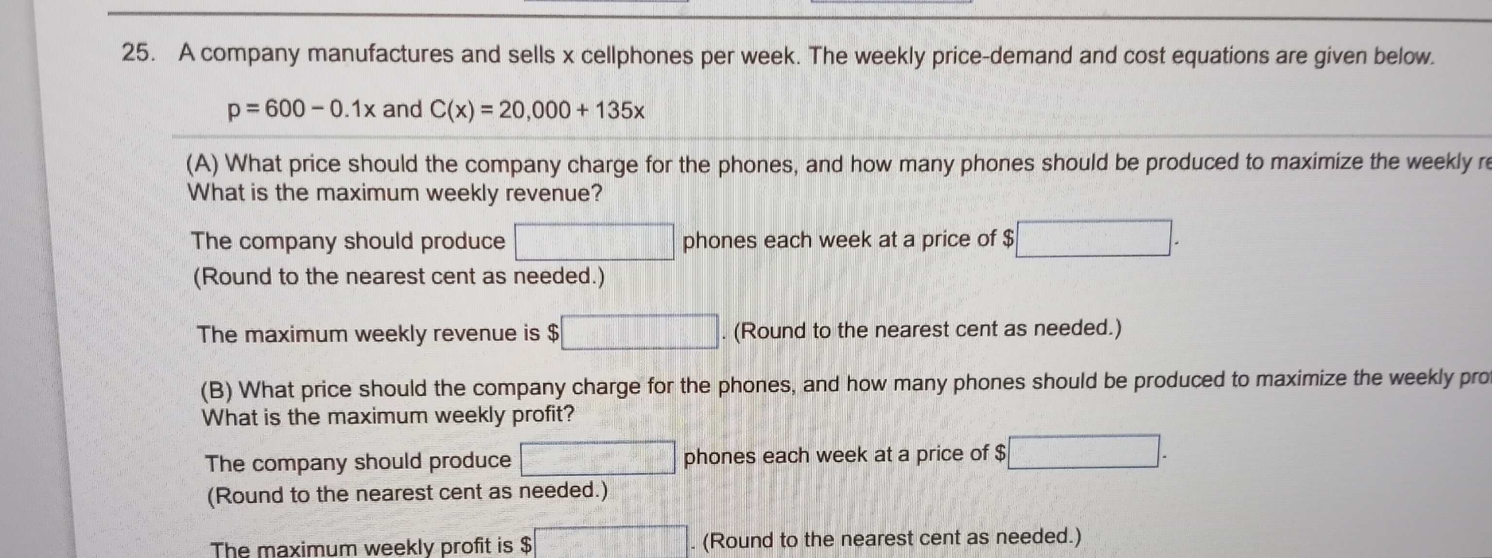 Solved A company manufactures and sells x cellphones per | Chegg.com