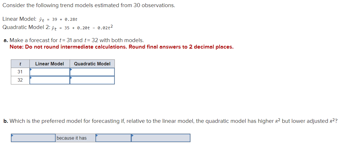 Solved Consider the following trend models estimated from 30 | Chegg.com