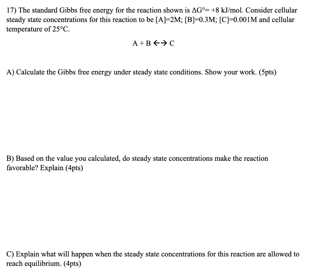 Solved 17) The standard Gibbs free energy for the reaction | Chegg.com