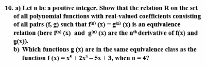 Solved 10. a) Let n be a positive integer. Show that the | Chegg.com