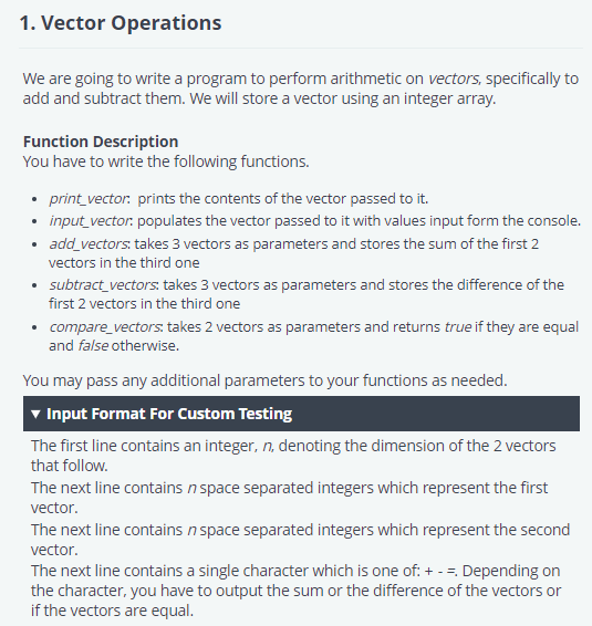 Solved 1. Vector Operations We are going to write a program | Chegg.com
