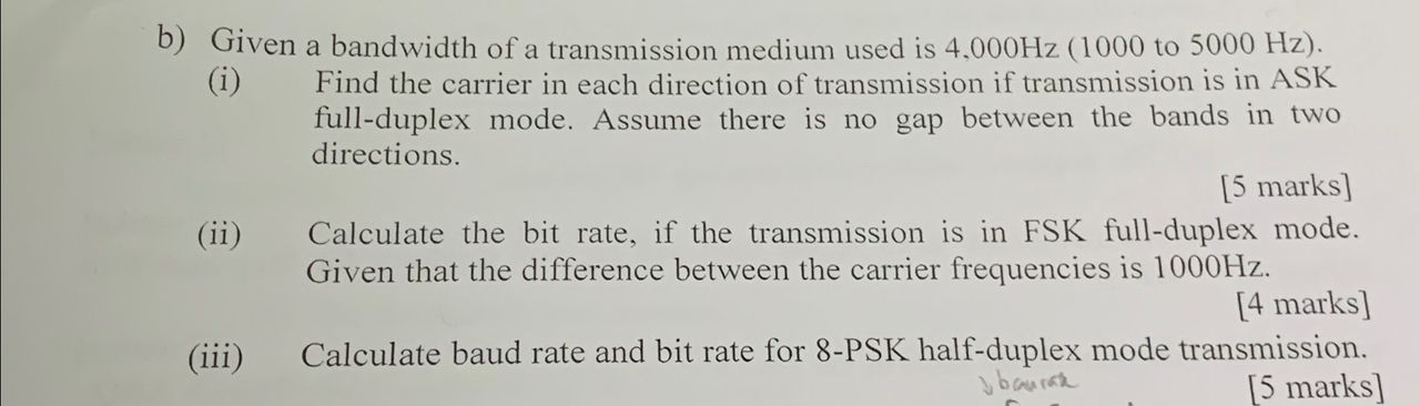 Solved B) Given A Bandwidth Of A Transmission Medium Used Is | Chegg.com