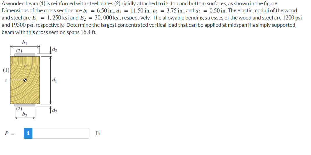 Solved A Wooden Beam (1) Is Reinforced With Steel Plates (2) | Chegg.com