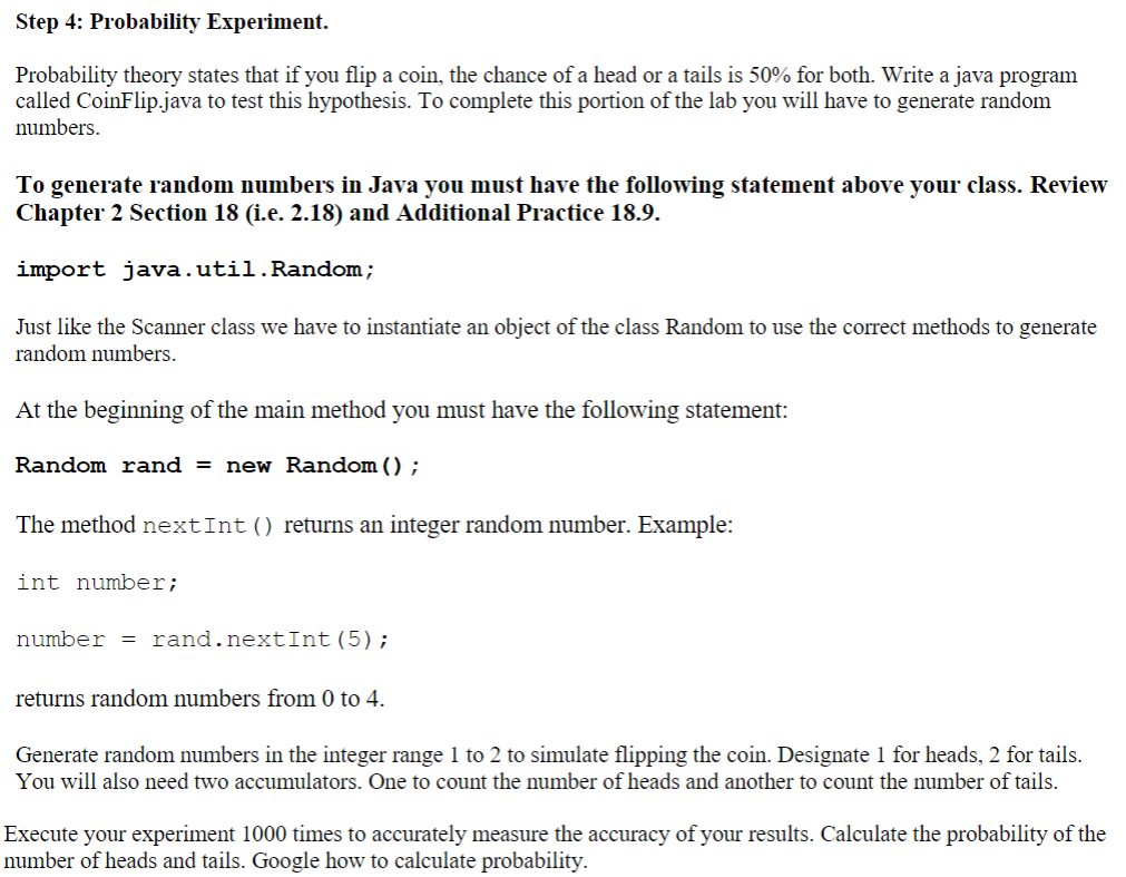 Solved Step 4: Probability Experiment. Probability theory | Chegg.com