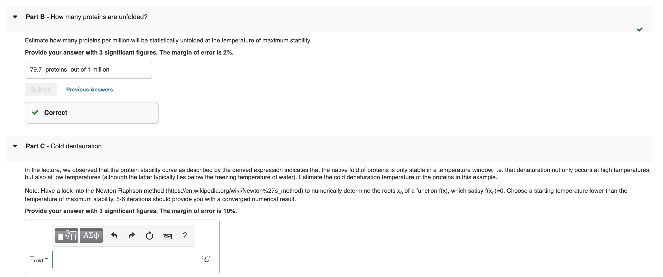 Learning Goal: Characterize protein stability curves | Chegg.com