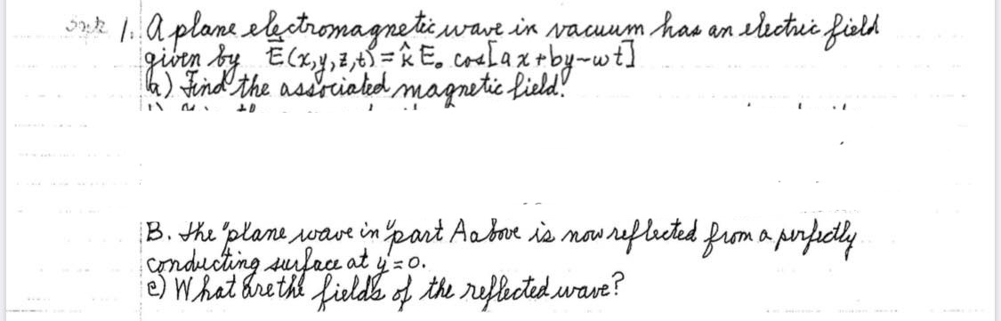 A Plane Electromagnetic Wave In Vacuum Has An Chegg Com