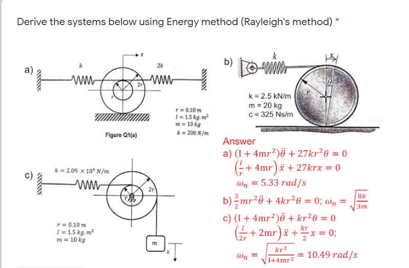 Solved * Derive the systems below using Energy method | Chegg.com
