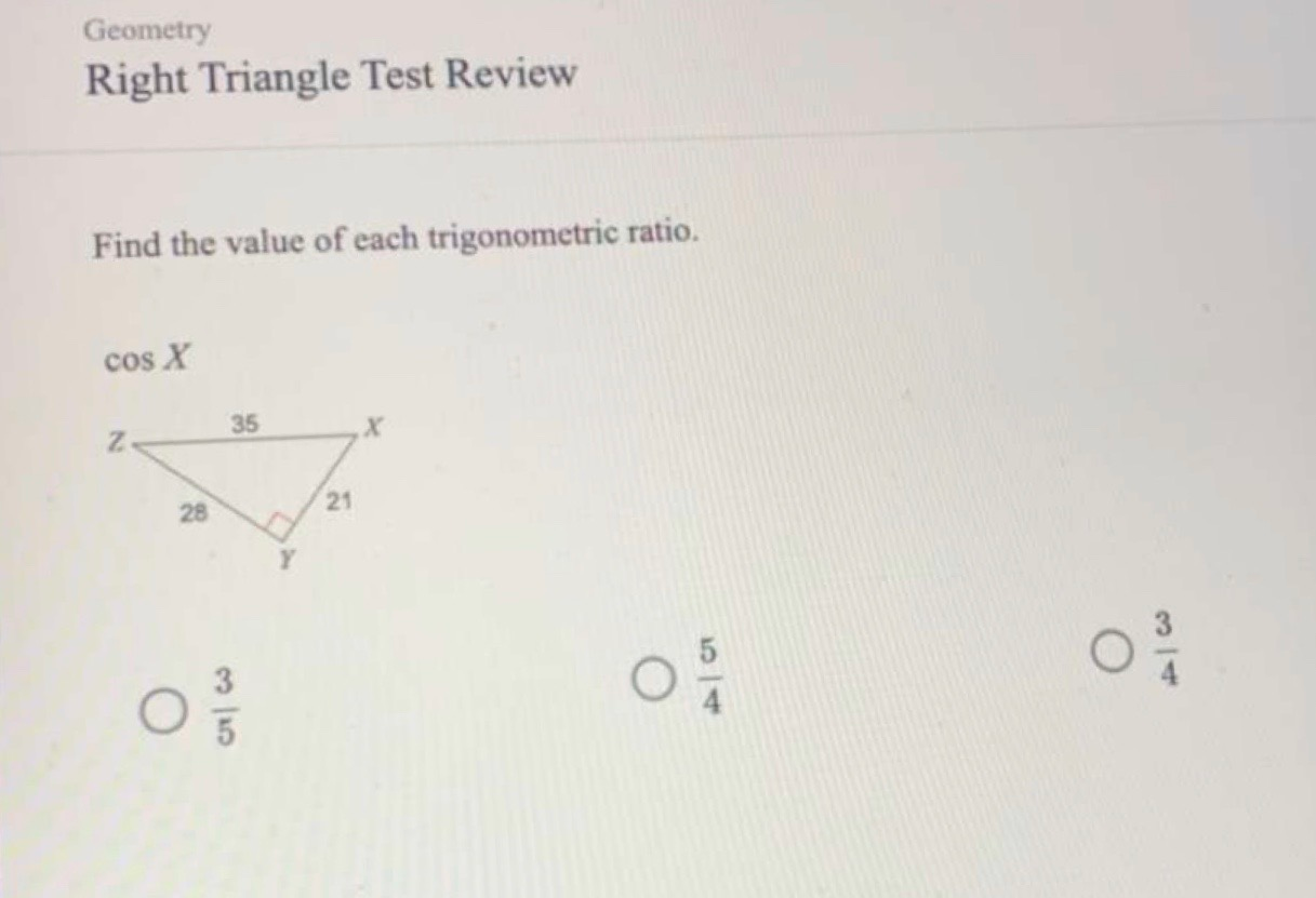 Solved Geometry Right Triangle Test Review Find the value of | Chegg.com
