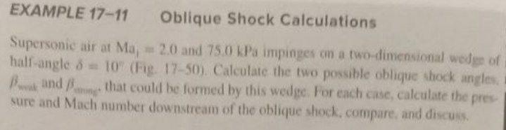 EXAMPLE 17-11 Oblique Shock Calculations Supersonic | Chegg.com