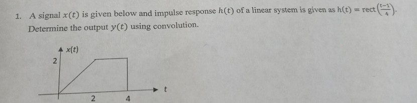 Solved 1. A signal x(t) is given below and impulse response | Chegg.com