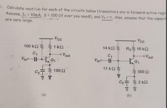 Calculate vout/vin for each of the circuits below | Chegg.com