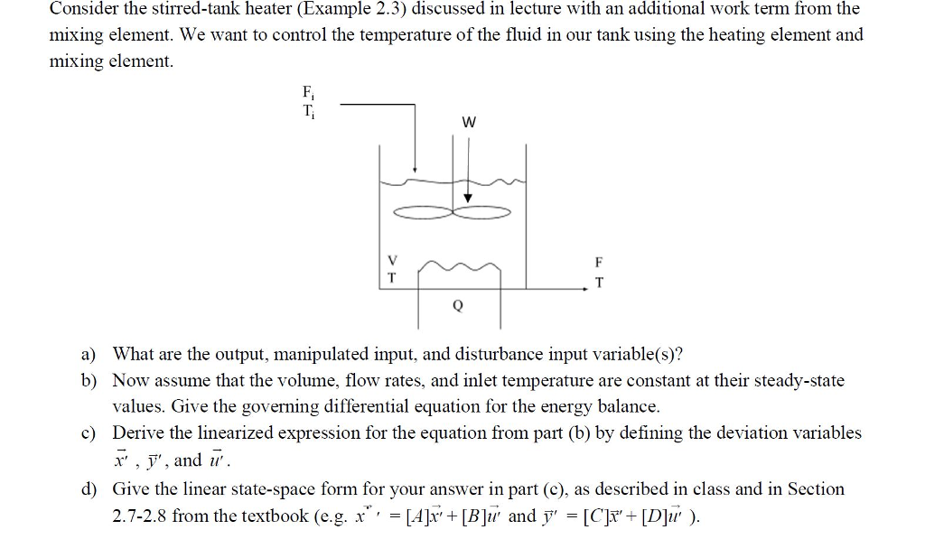 Consider the stirred-tank heater (Example 2.3) | Chegg.com
