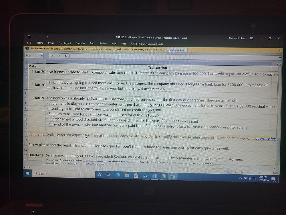 Solved BUS 230 Excel Project (Blank Template) (1) 3) | Chegg.com