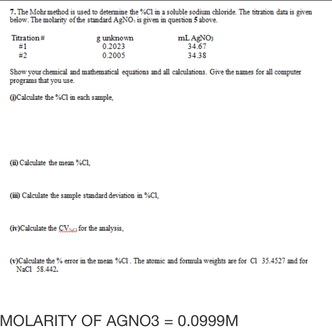 Solved 7. The Mohr method is used to determine theCl in a