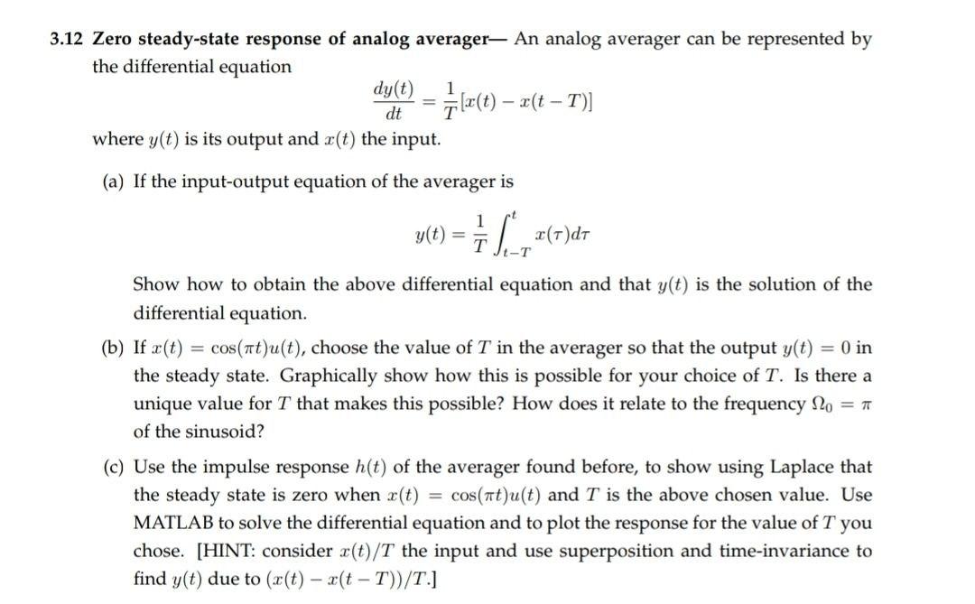 Solved 3.12 Zero steady-state response of analog averager- | Chegg.com