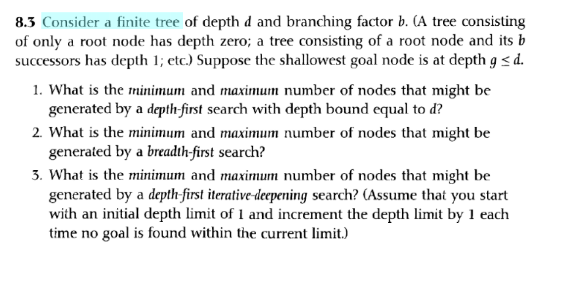 Solved 8.3 Consider a finite tree of depth d and branching | Chegg.com