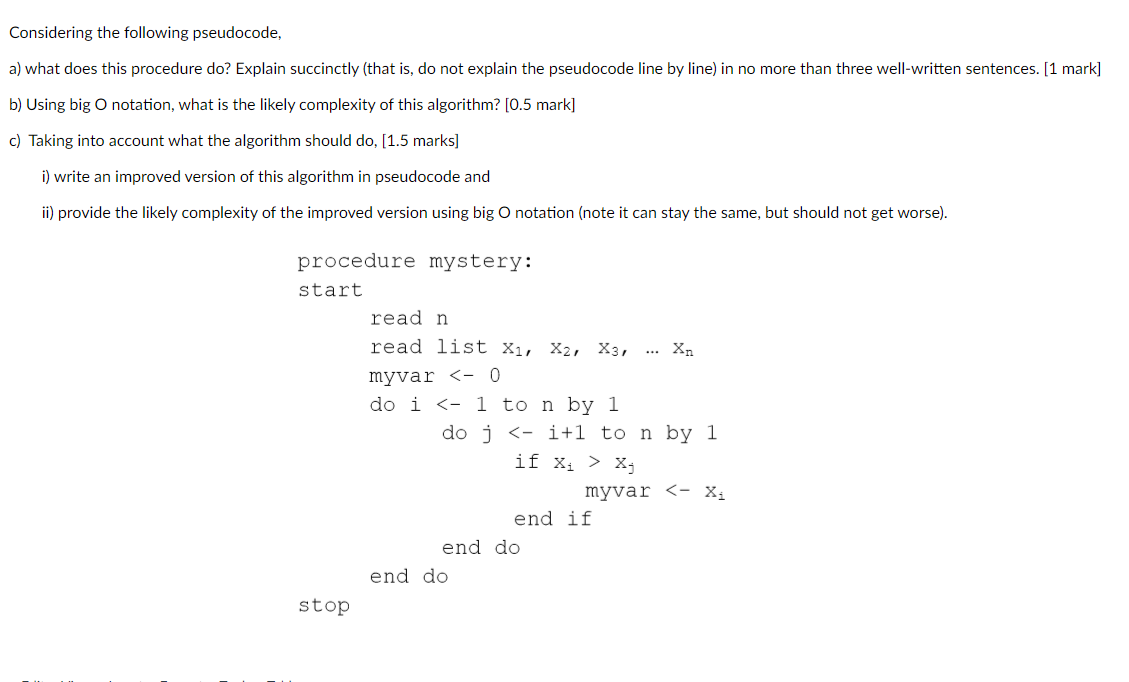 Solved Considering the following pseudocode, a) what does | Chegg.com