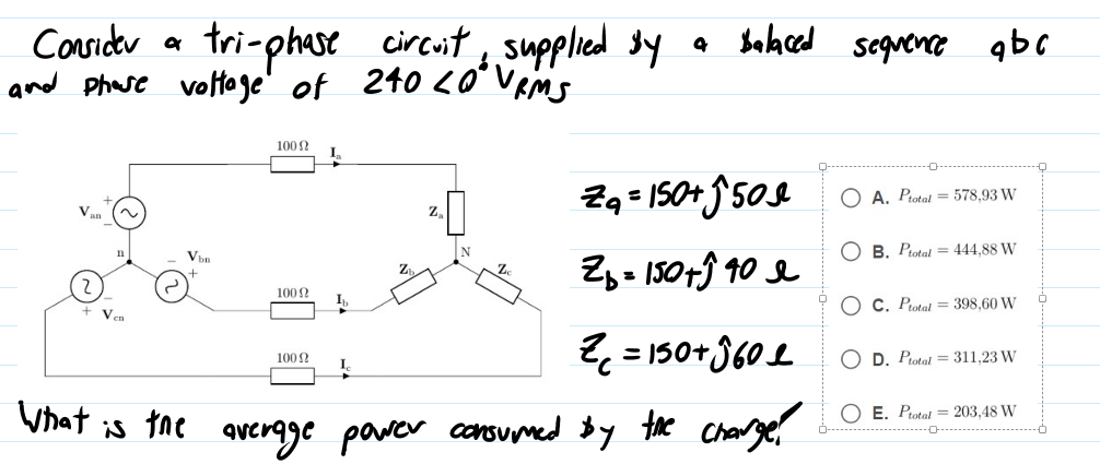 Solved Consider a tri-phase circuit, supplied sy a balanced | Chegg.com