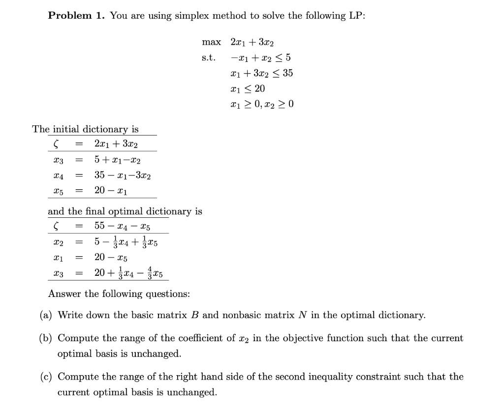 Solved Problem 1. You are using simplex method to solve the | Chegg.com
