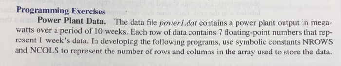 Solved Programming Exercises Power Plant Data. The data file | Chegg.com
