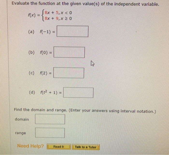 Solved Evaluate the function at the given value(s) of the | Chegg.com