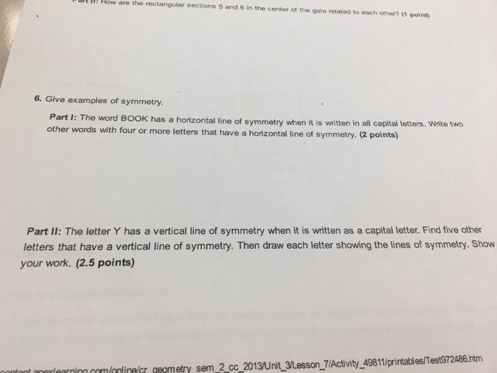 Solved Give examples of symmetry. The word BOOK has a | Chegg.com