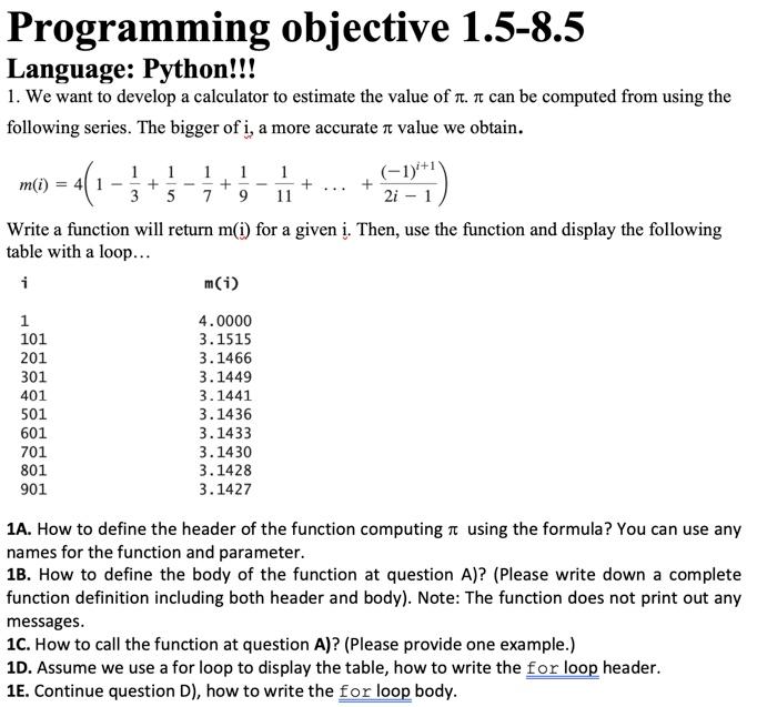 Solved Programming objective 1.5-8.5 Language: Python!!! 1. | Chegg.com