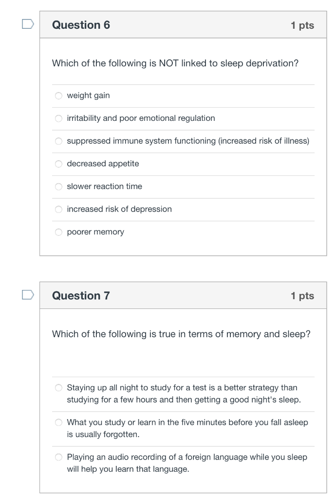 Solved Which of the following is NOT linked to sleep | Chegg.com