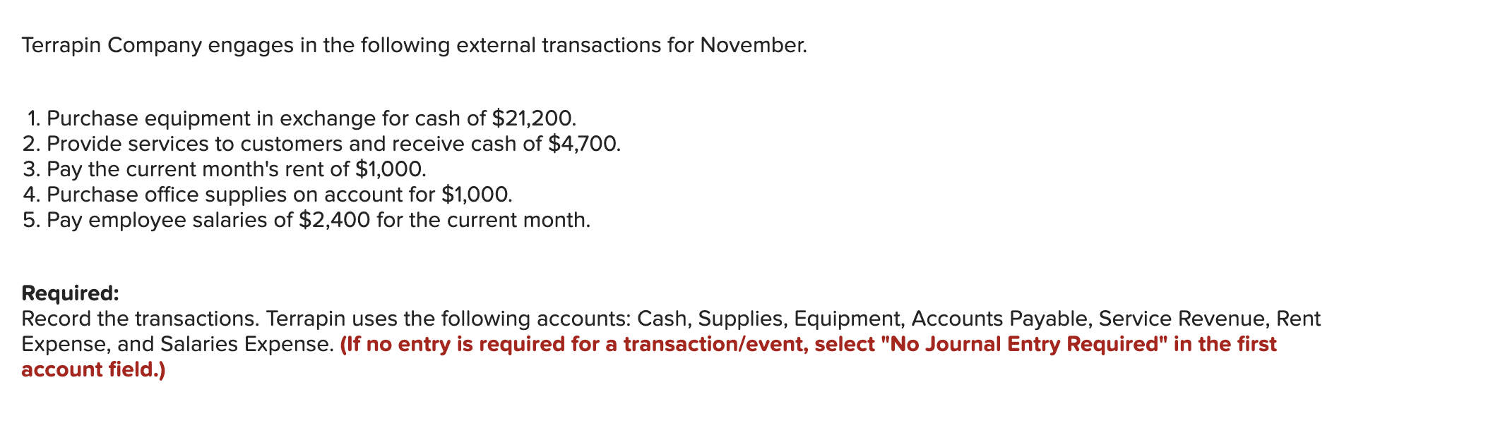 Solved Terrapin Company engages in the following external