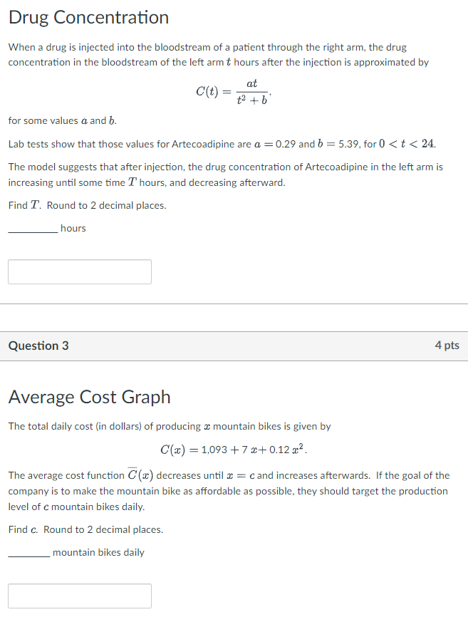 Solved Drug ConcentrationWhen a drug is injected into the | Chegg.com