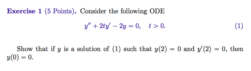 Solved Exercise 1 (5 Points). Consider the following ODE g” | Chegg.com