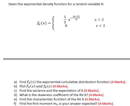 Solved Given the exponential density function for a random | Chegg.com