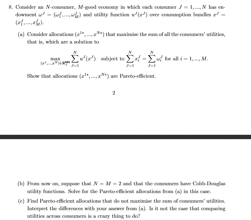 8 Consider An N Consumer M Good Economy In Which Chegg Com