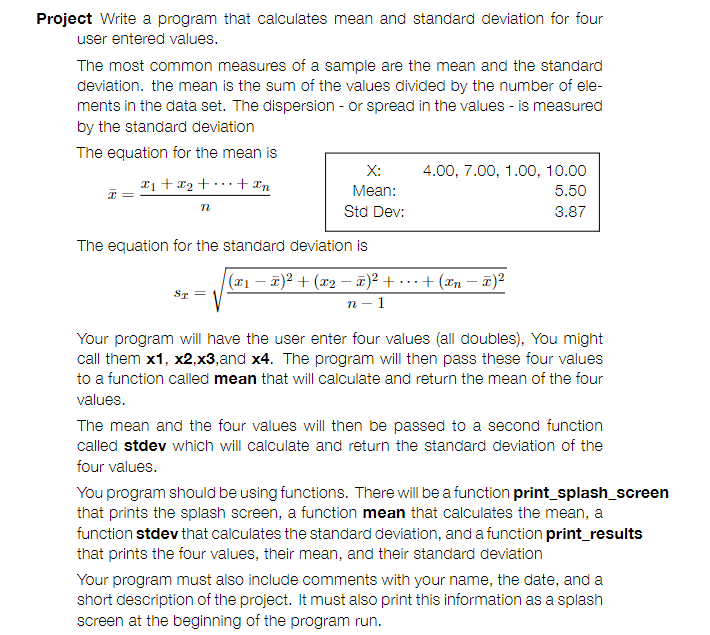 Solved + In n Project Write a program that calculates mean | Chegg.com