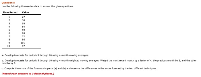 Solved Question S Use the following time-series data to | Chegg.com