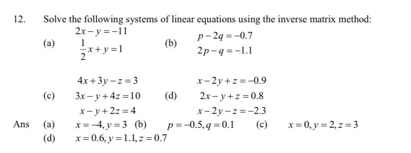 Solved 12 Solve The Following Systems Of Linear Equations Chegg Com