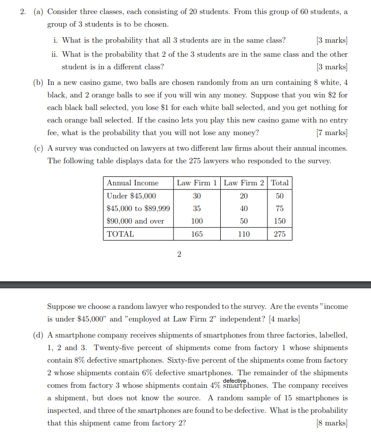 Solved 2. (a) Consider three classes, each consisting of 20 | Chegg.com