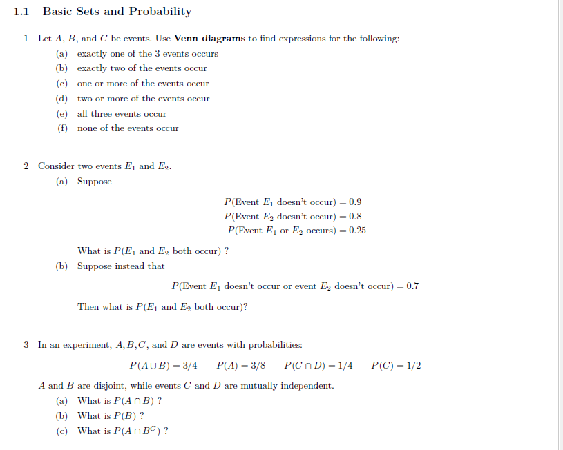 Solved 1 Let A,B, and C be events. Use Venn diagrams to find | Chegg.com