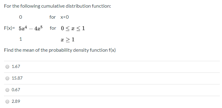 Solved For the following cumulative distribution function: 0 | Chegg.com