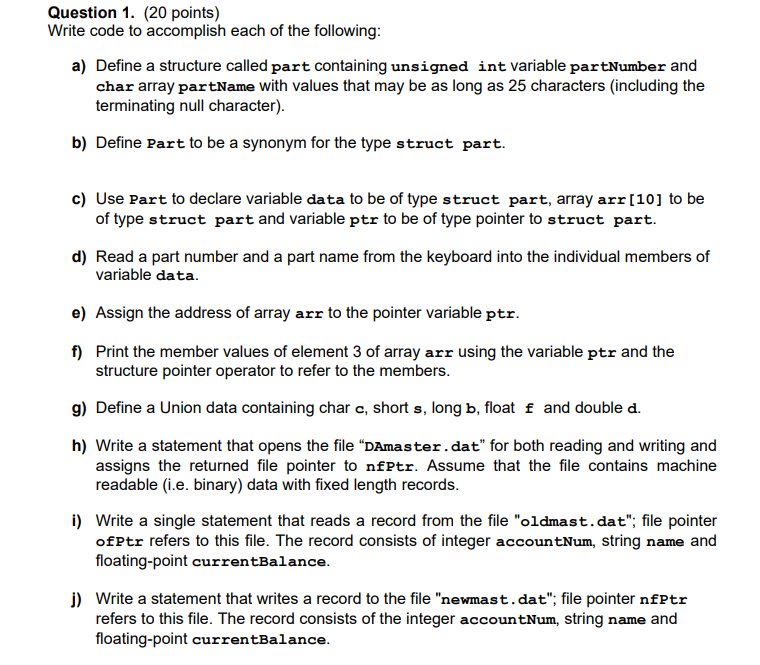 Solved Question 1. (20 points) Write code to accomplish each | Chegg.com